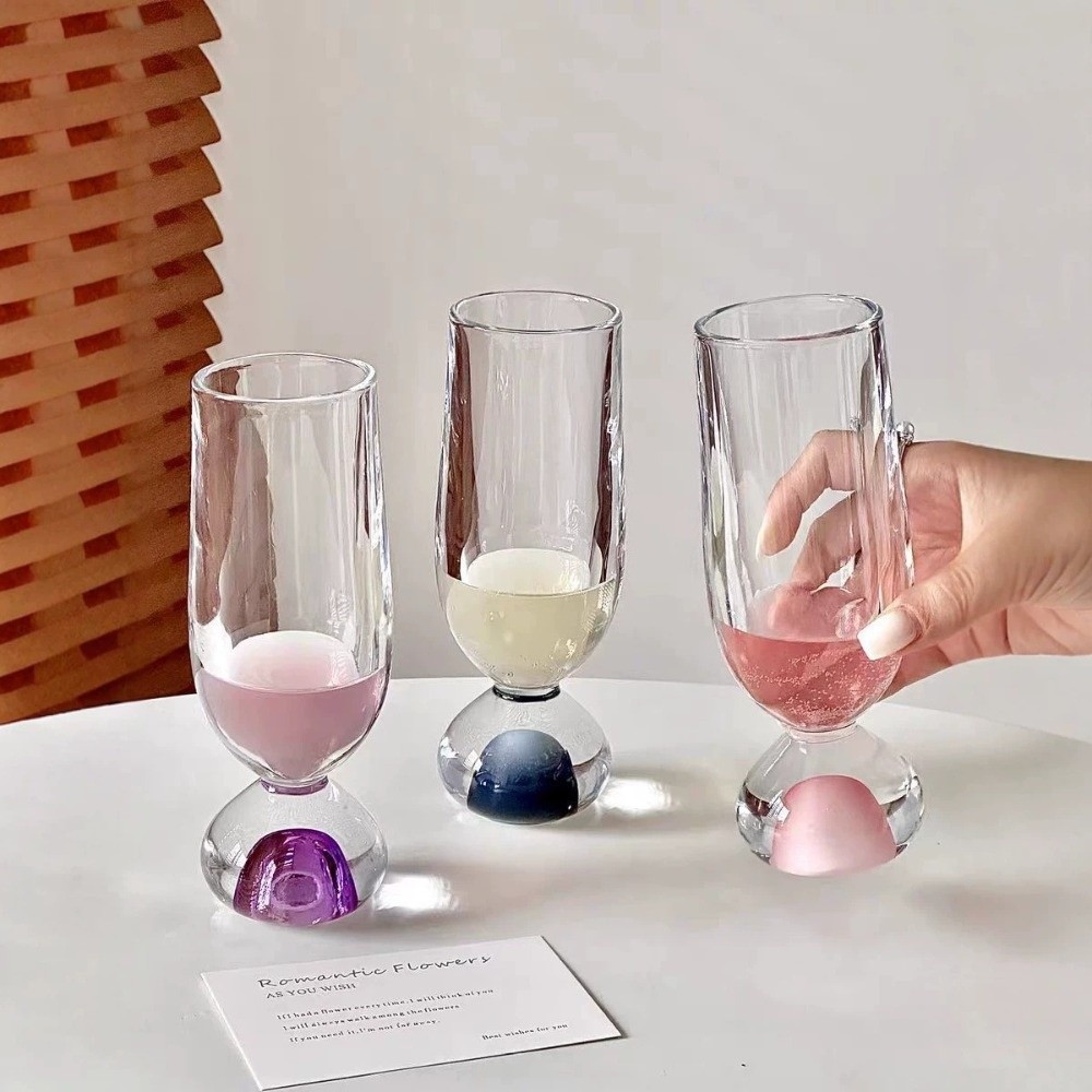 Wine Beer Tasting - Gelas Kaca Bulat Kreatif dengan Gagang,